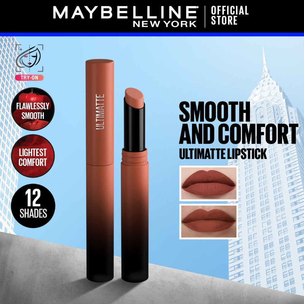 MAYBELLINE OFFICIAL Color Sensational Ultimatte Lipstick Make Up - 1.7gr (Lipstick Dengan Formula Ringan & Nyaman Dengan Hasil Flawlessly Smooth)