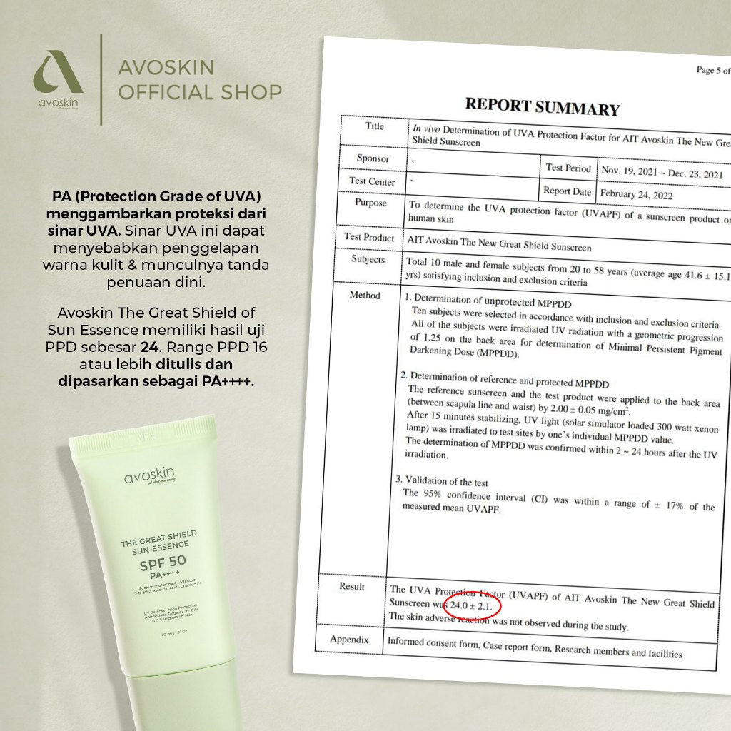 Sunscreen Avoskin The Great Shield SPF 50 PA++++ 30ml-Kulit Berminyak Finish Matte