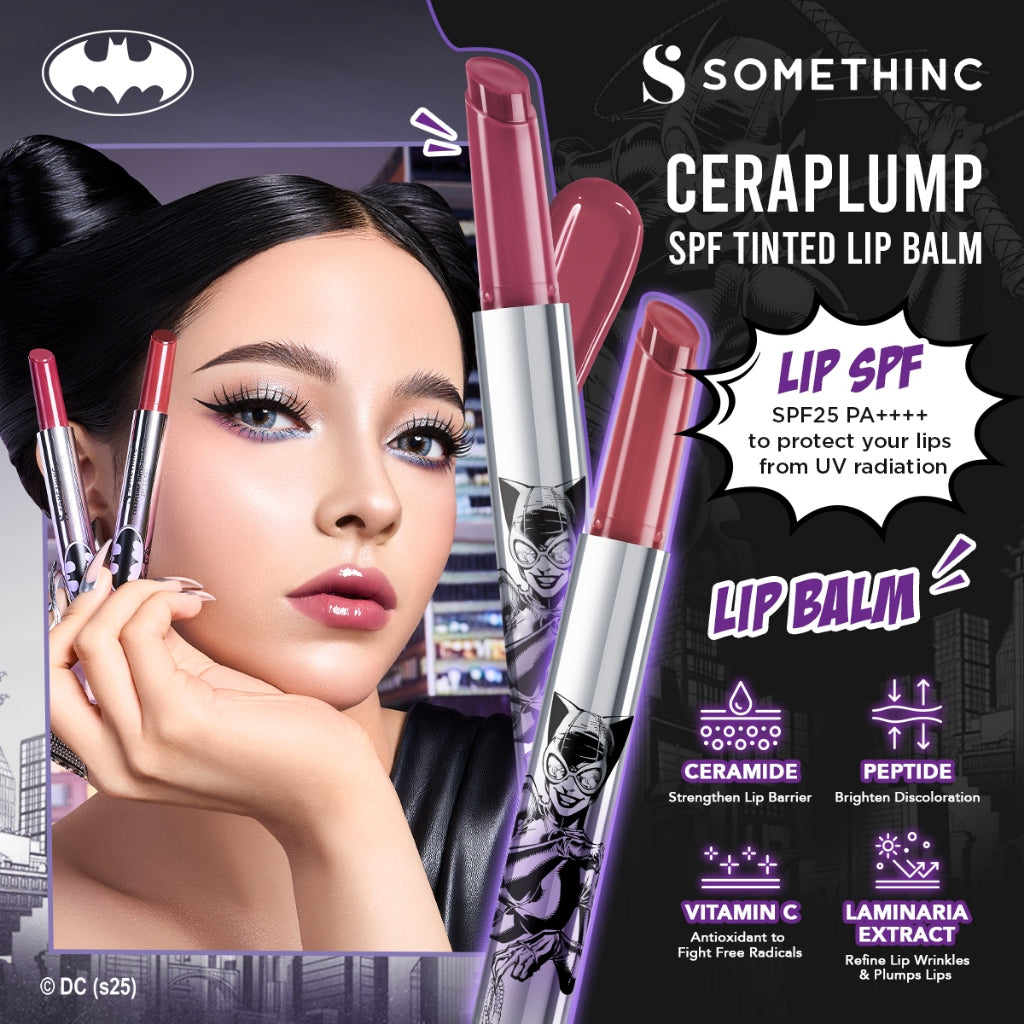 SOMETHINC [3 PCS] Skincare & Lip Care Batman Edition (Holyshied! UV Watery Sunscreen Gel, Low pH Gentle Jelly Cleanser, Ceraplump Tinted Lip Balm)