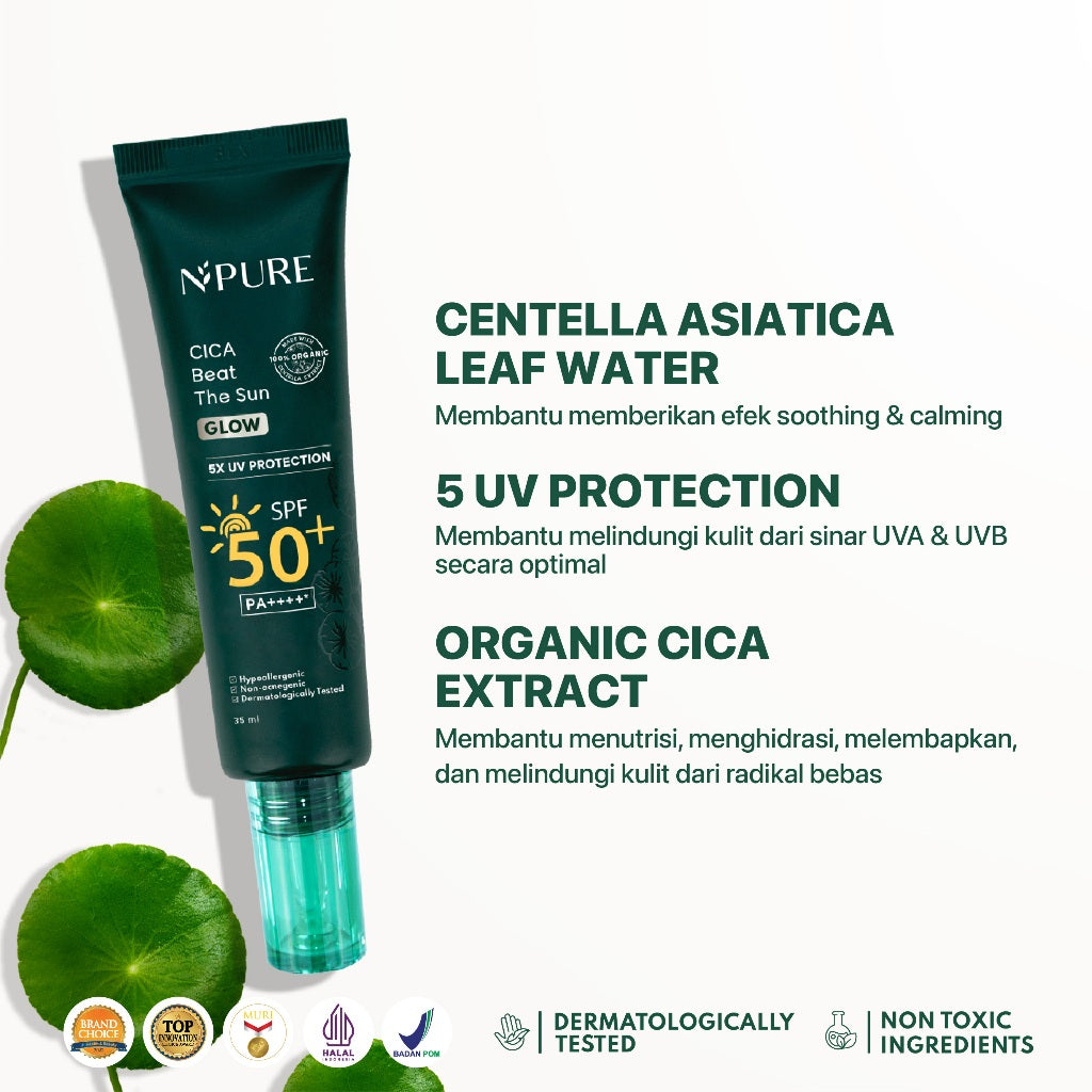 2PCS TWIN PACK SUNSCREEN - NPURE Sunscreen Cica Beat The Sun Glow / Sunscreen Hypoallergenic / SPF 50  PA ++++ / Kulit Kering Jerawat Facial Extract Hitam Vitamin Bruntusan Wajah