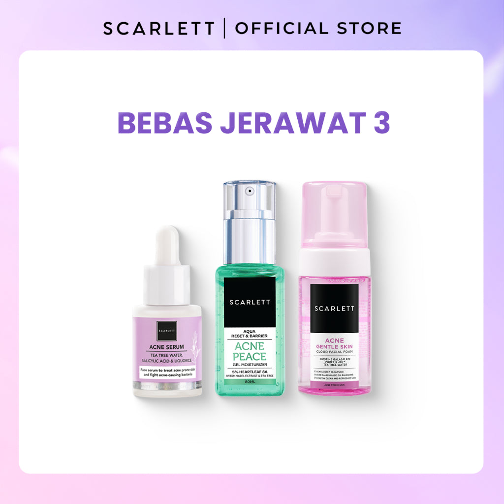 SCARLETT Paket Basic Skincare Cleanser + Moisturizer + Serum + Sunscreen Mencerahkan Wajah Menghilangkan Jerawat