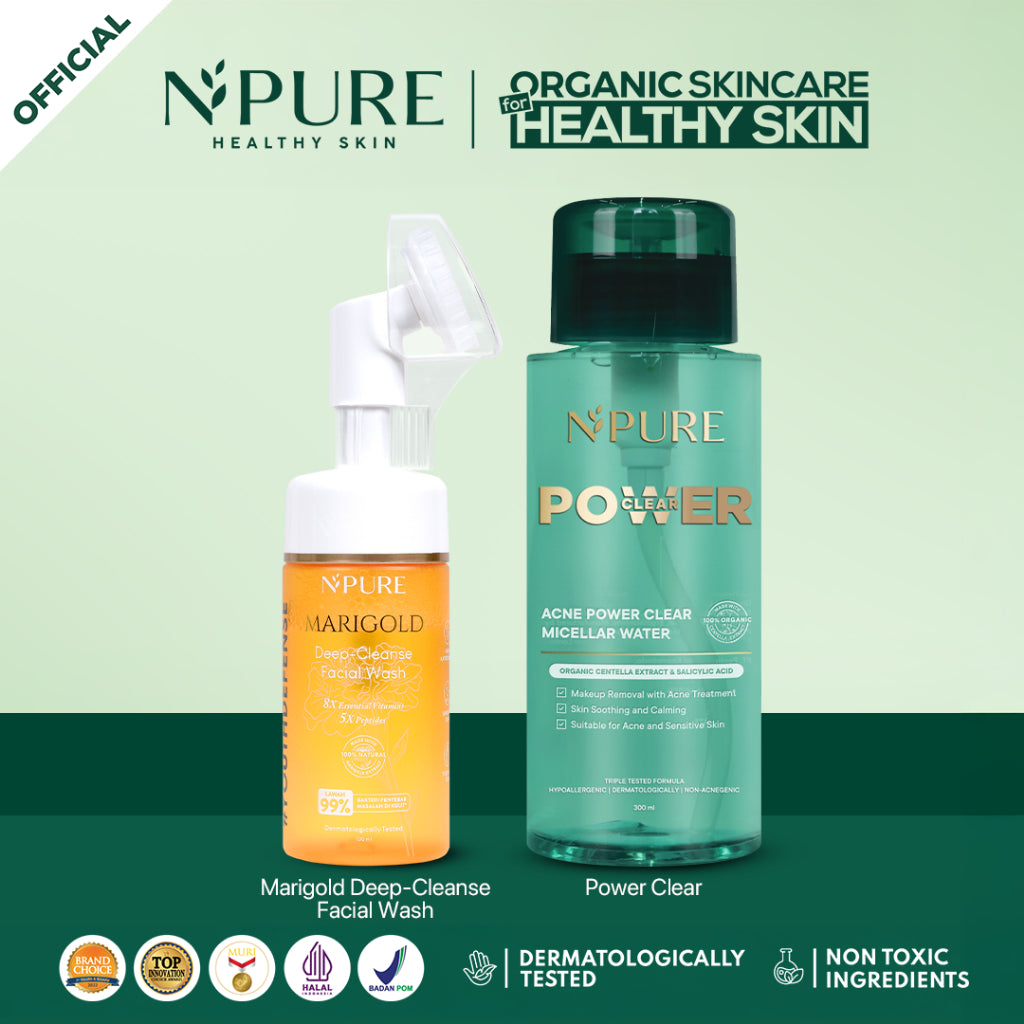 PAKET DOUBLE CLEANSING - NPURE Facial Wash + NPURE Acne Clear Power Micellar Water / No Alcohol