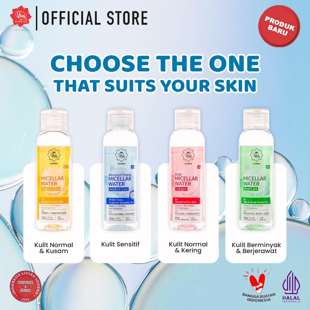 [Super Pack!!!] Viva Queen Micellar Water Acne Care with SALICYLIC ACID + CICA, Aqua Based, Alcohol Free & Fragrance Free - Isi 2pcs