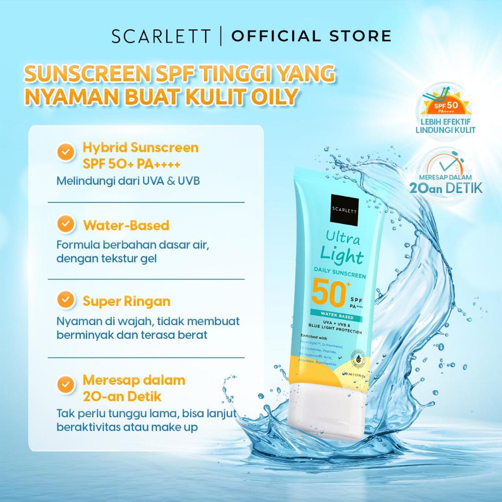 Oily Skin Friendly Scarlett Whitening Ultra Light Daily Sunscreen SPF 50+ PA++++ 30ml