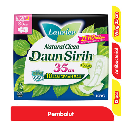 Laurier Daun Sirih Pembalut Wanita Wing Malam 35 cm 12 pcs
