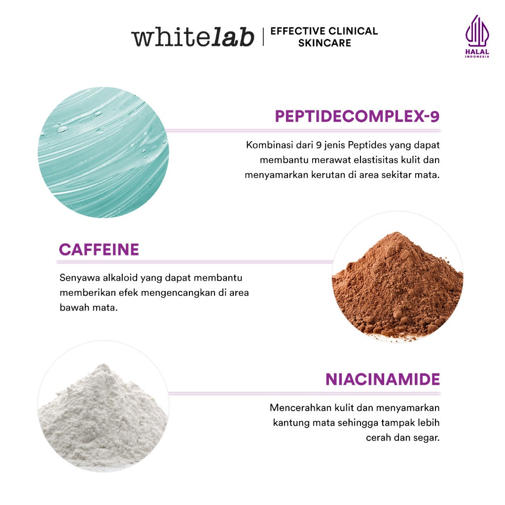 Whitelab Eye Cream - Krim Mata Atasi Kerutan, Garis Halus, Kantung Mata, dan Mata Panda dengan Peptide, Caffeine & Niacinamide [BPOM]