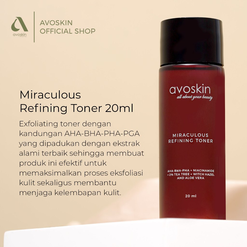 Travel Toner Avoskin Miraculous Refining 20ml-AHA BHA PHA-Eksfoliasi Kulit Wajah