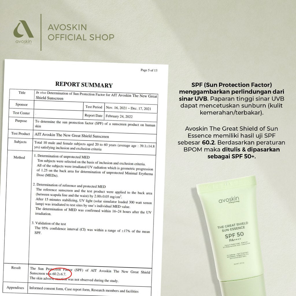 Sunscreen Avoskin The Great Shield SPF 50 PA++++ 30ml-Kulit Berminyak Finish Matte