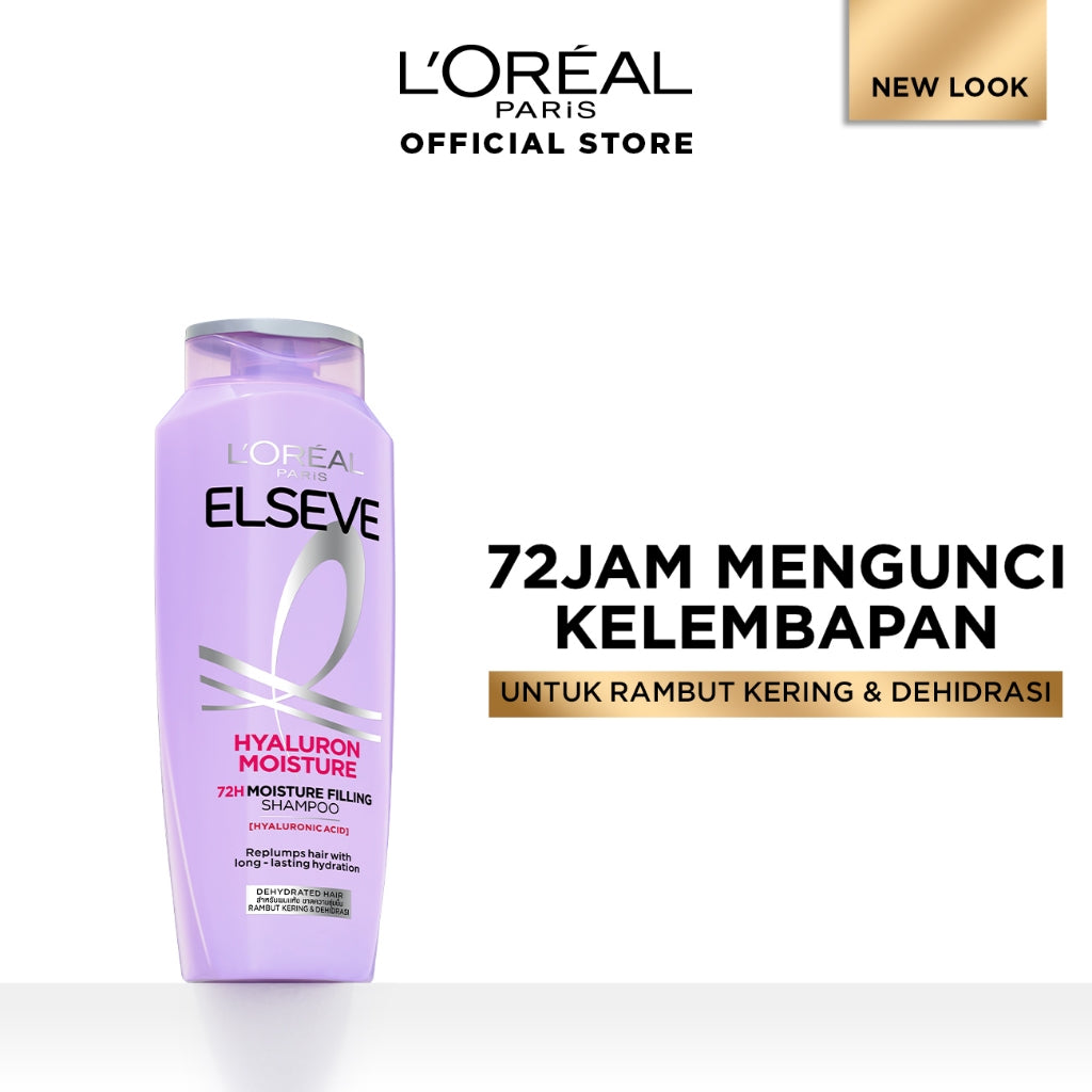 L’Oréal Paris Elseve Hyaluron Moisture Shampoo - 280 ml (Hyaluronic Acid 72 Jam Mengunci Hidrasi Rambut) - Shampo Rambut Terurai Indah dan Tidak Lepek
