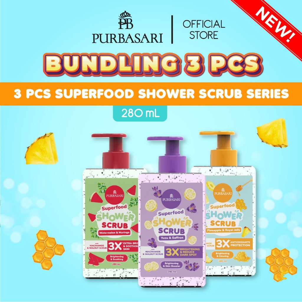[3pcs] Purbasari Superfood Shower Scrub Series / Sabun Mandi