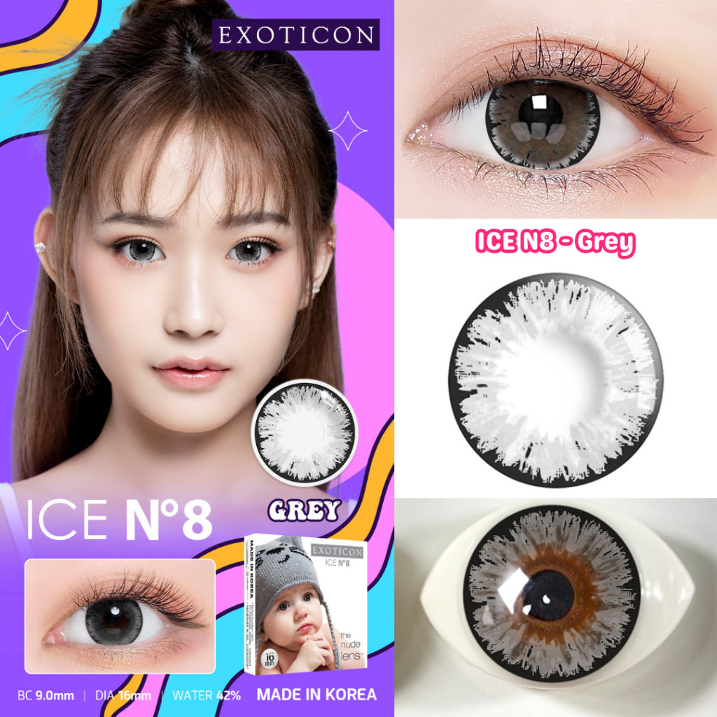 Exoticon Softlens Ice N8 Series Grey | Hazel | Black | Soflens Diameter 16mm | Soflens Big Eyes