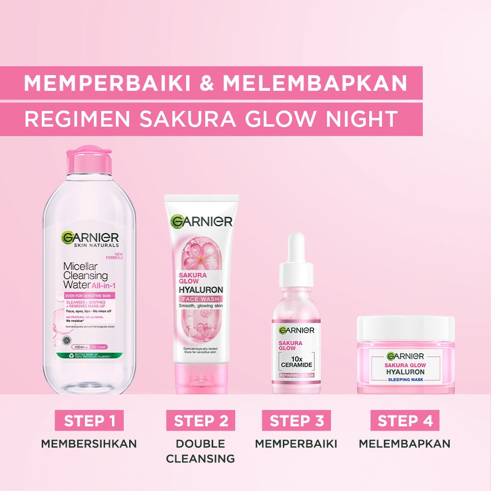 GARNIER Sakura Glow Ceramide Skin Barrier Sleeping Mask Night Cream Krim Malam Mencerahkan 50 ml Moisturizer Tone Up Glowing Skincare - pelembab wajah pemutih wajah