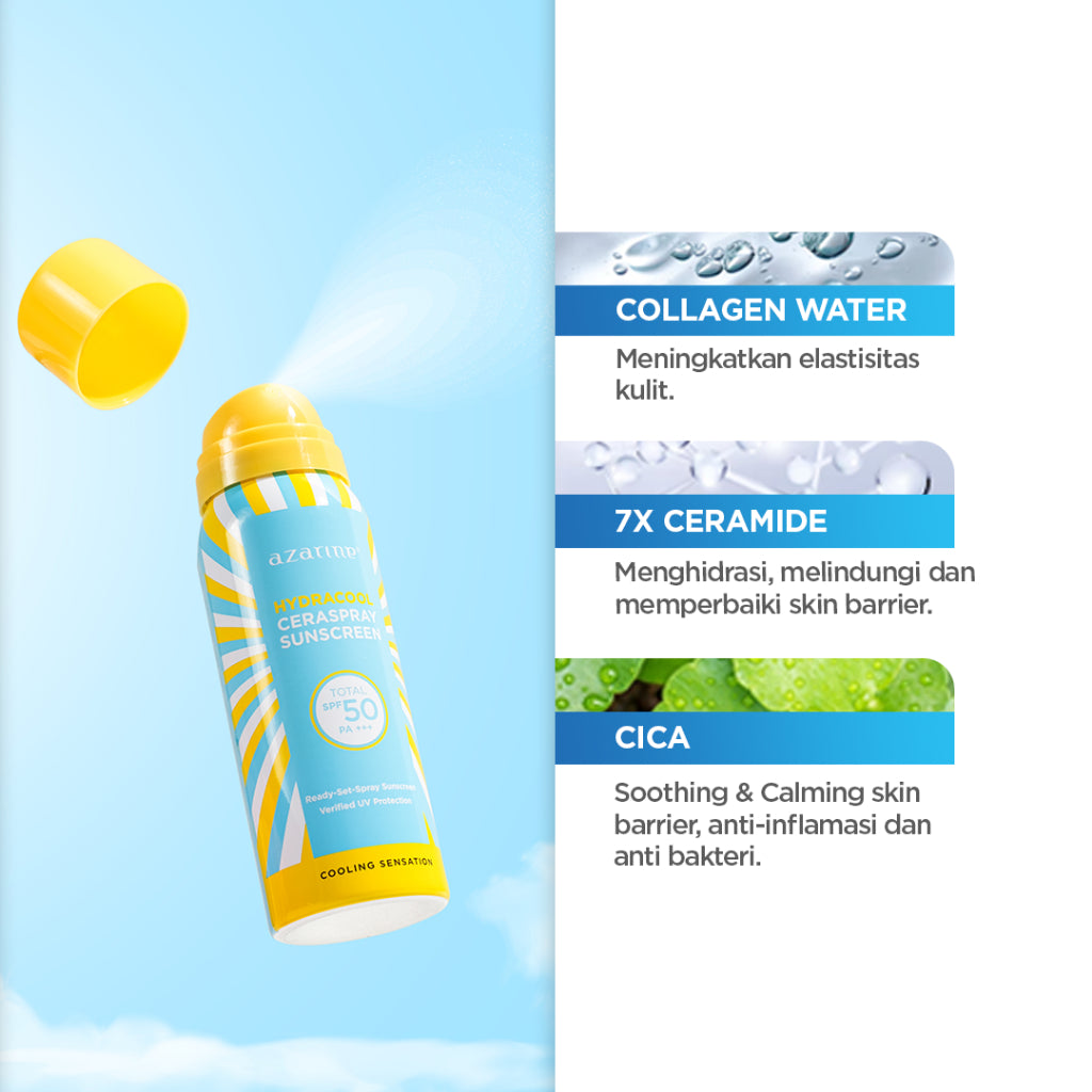 Azarine Ceraspray Sunscreen Spray SPF 50 PA+++ with cooling sensation 50ml UV Defender UV Protector Outdoor Sunscreen Mist