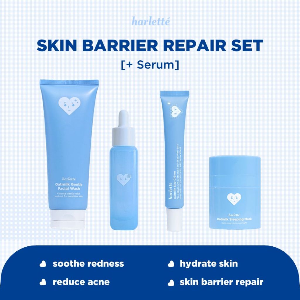 Harlette Oatmilk Bundle [+ Chill Oat Serum] | Untuk Kulit Oily, Kombinasi, Berjerawat, dan Acne Prone,  Membersihkan, Mencerahkan, Skincare Wajah