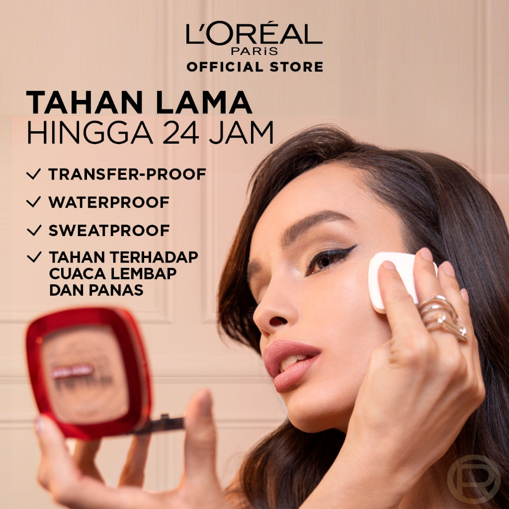 L'Oreal Paris Infallible 24h Fresh Wear Powder Foundation High Coverage, Fresh and Matte Finish Makeup - 9gr (Bedak Matte Tahan 24 Jam)