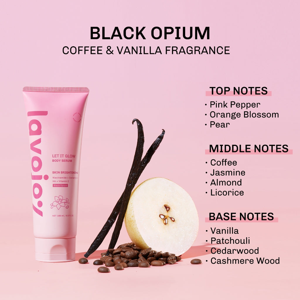 Lavojoy Let It Glow Black Opium Body Serum Skin Brightening Upgraded Version | Body Lotion Untuk Mencerahkan Dan Melembabkan Kulit Dengan Niacinamide + Ceramide + Vitamin E