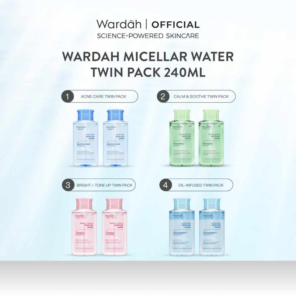 [TWINPACK] WARDAH Micellar Water 240 ml (Perfect Bright, Nature Daily, Lightening Oil, Acnederm) - Pembersih Make Up Waterproof Tanpa Bilas - Skincare