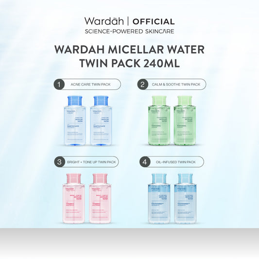 [TWINPACK] WARDAH Micellar Water 240 ml (Perfect Bright, Nature Daily, Lightening Oil, Acnederm) - Pembersih Make Up Waterproof Tanpa Bilas - Skincare