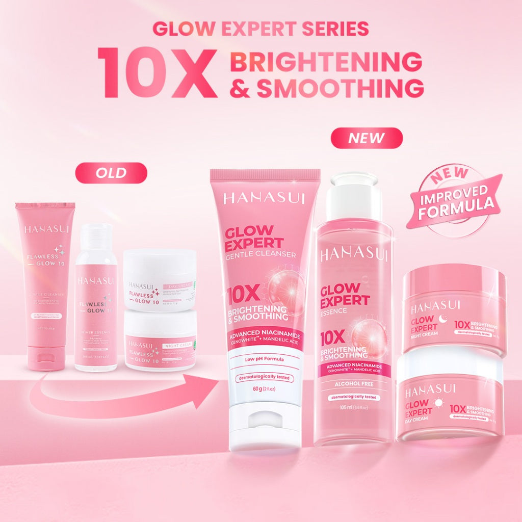 [Special Package] Hanasui Double Expert, Glow Better Set 4 pcs + Power Bright Expert Serum - Real 10% Advance Nianicinamide Menyamarkan Bintik Hitam Bekas Jerawat New Improved Formula