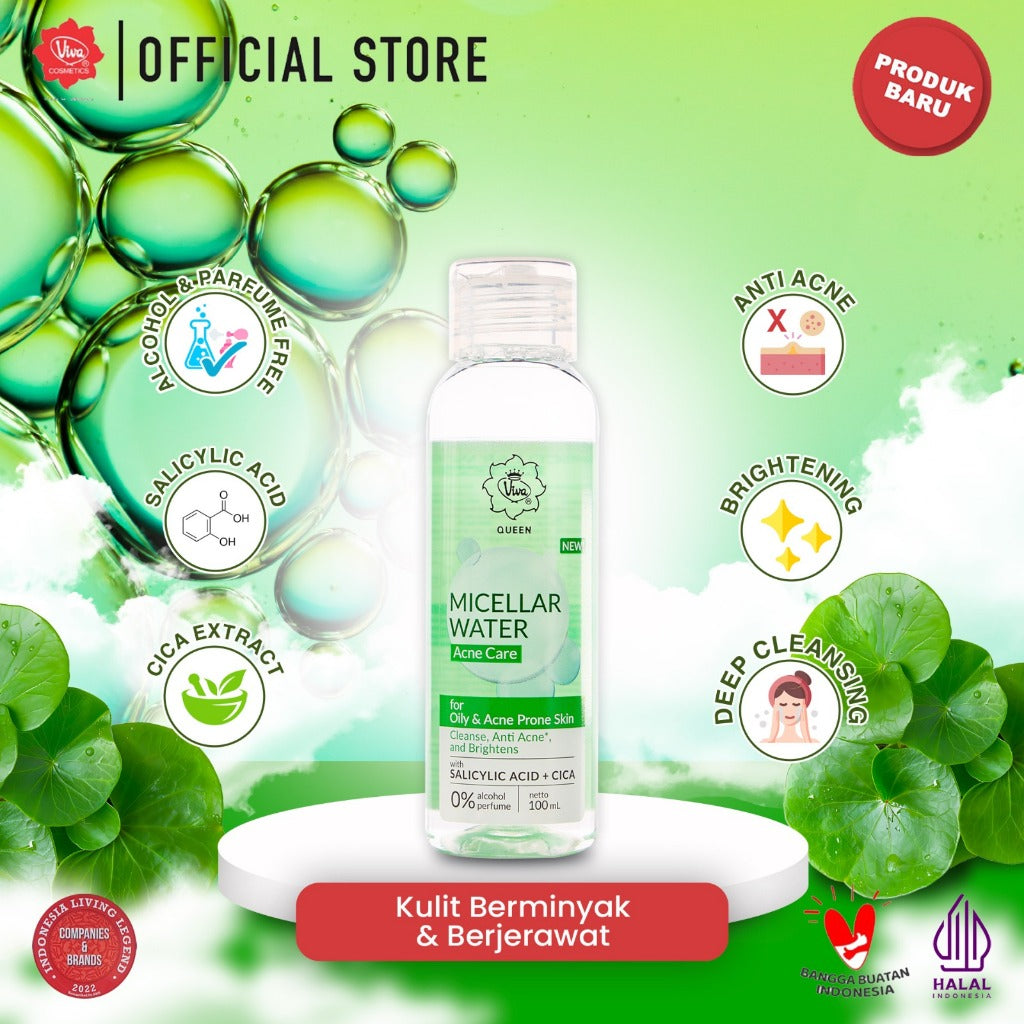 [Super Pack!!!] Viva Queen Micellar Water Acne Care with SALICYLIC ACID + CICA, Aqua Based, Alcohol Free & Fragrance Free - Isi 2pcs