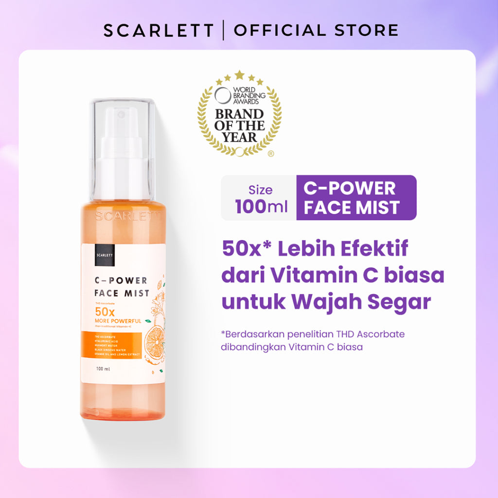 Scarlett Whitening C-Power Face Mist mencerahkan dan menyegarkan wajah