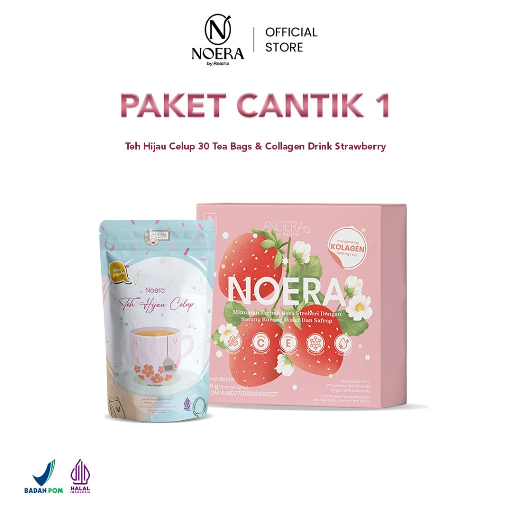 Noera Collagen Drink Strawberry With Birdnest and Safron Extract Improved Formula | Minuman Kolagen Pencerah Badan | Premium Collagen Drink | Colagen Beauty | Noera Kolagen Drink |  Whitening Booster