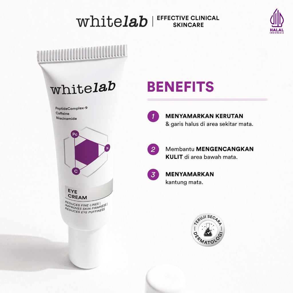 Whitelab Eye Cream - Krim Mata Atasi Kerutan, Garis Halus, Kantung Mata, dan Mata Panda dengan Peptide, Caffeine & Niacinamide [BPOM]