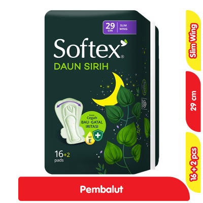 Softex Daun Sirih Pembalut Wanita Wing Malam 29 cm 16+2 pcs