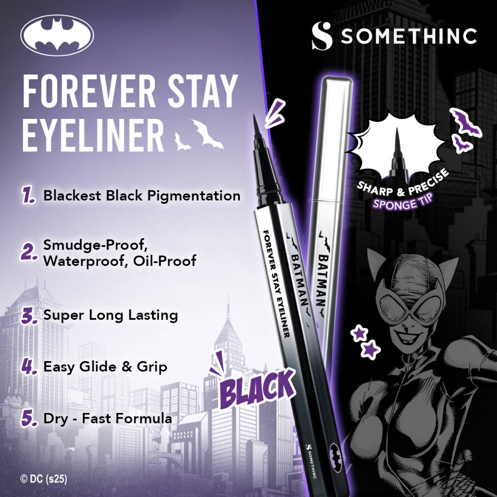 SOMETHINC Batman Series - Ceraplump Tinted Lip Balm, Low pH Gentle Jelly Cleanser, Tipsy Lashlift Mascara, Holyshield! Sunscreen Gel, Forever Stay Eyeliner, Clay Glowgasm Highlighter, Clay Sculptor Bronzer, Midnight Eyeshadow Palette)
