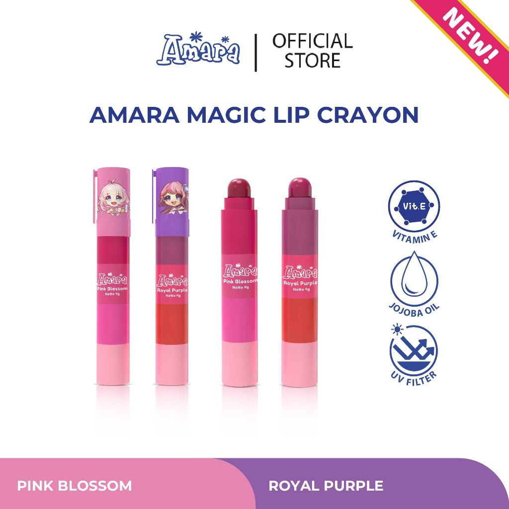 [ISI 1] Amara Magic Lip Crayon - Lipctick Anak BPOM Bibir Choco Merah Peach Orange
