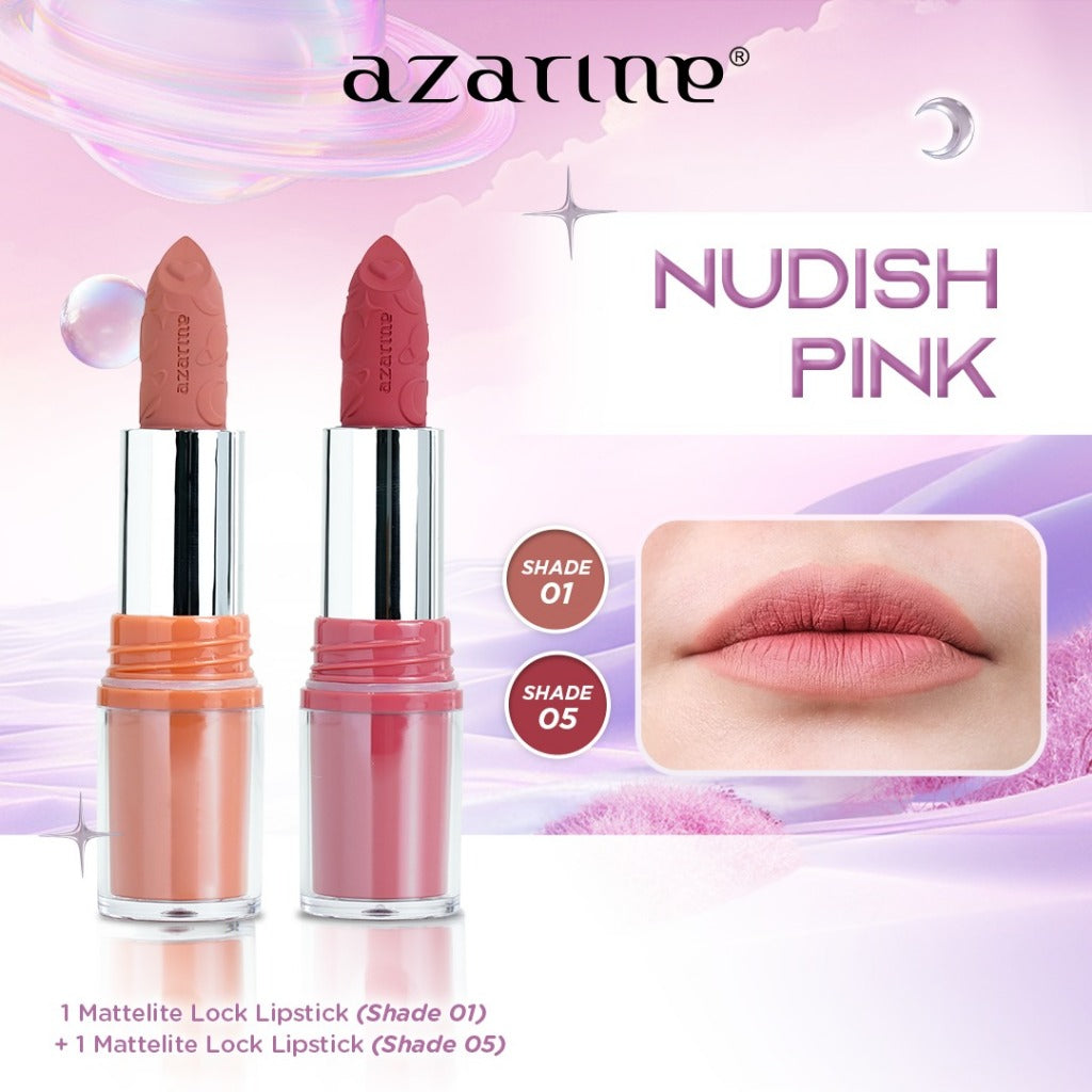 Azarine Stunning Mattelite Ombre Kit [2 PCS] Lipstick Matte with Pigmented Color Lightweight Transferproof Smugeproof Tahan Lama