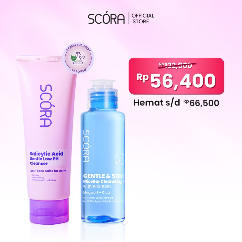 [DOUBLE CLEANSING MODAL 50RB] SCORA Gentle & Soothe Micellar Cleansing Water 100 ml + SCORA  Gentle Low pH Cleanser 100 ml