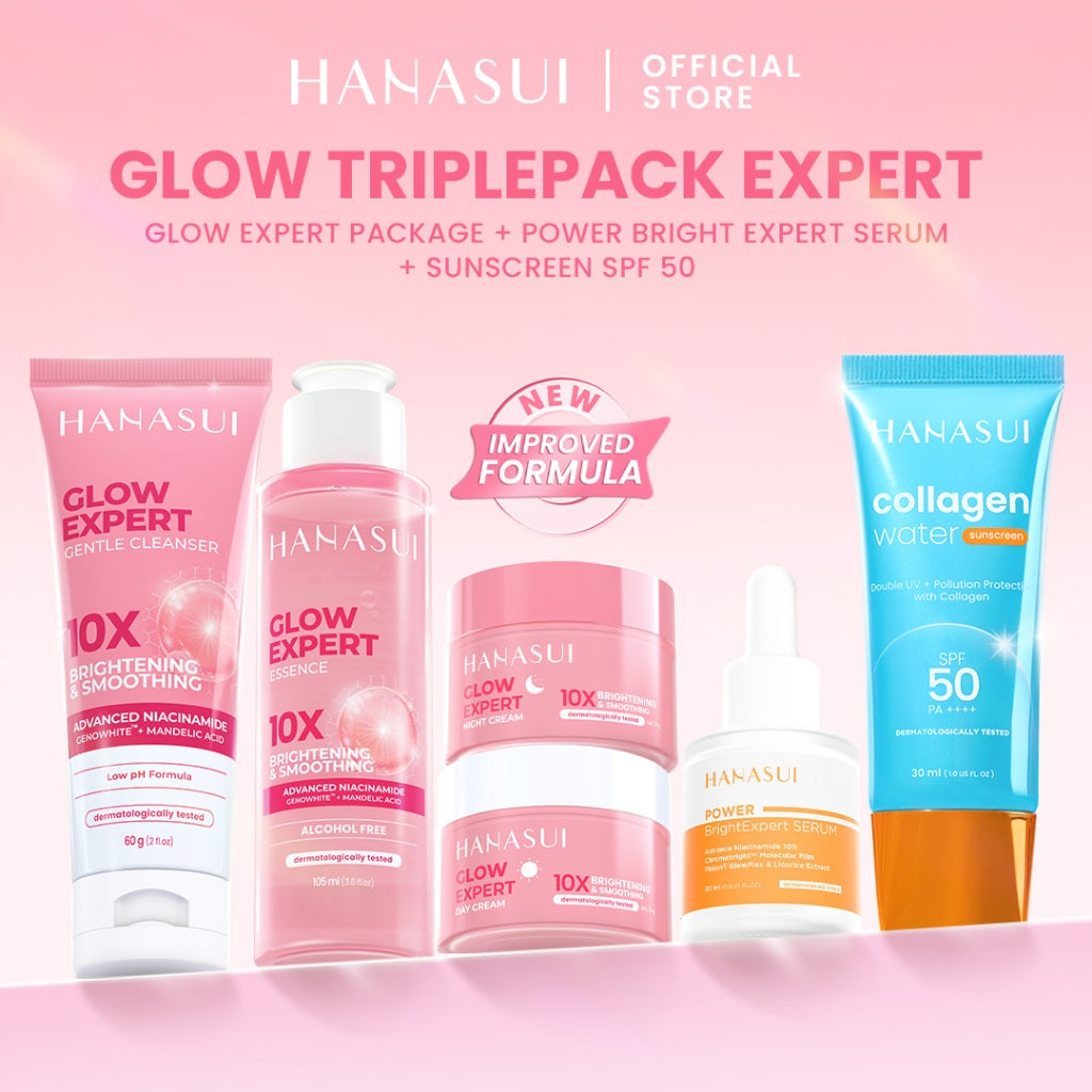 [Special Package] Hanasui Double Expert, Glow Better Set 4 pcs + Power Bright Expert Serum - Real 10% Advance Nianicinamide Menyamarkan Bintik Hitam Bekas Jerawat New Improved Formula