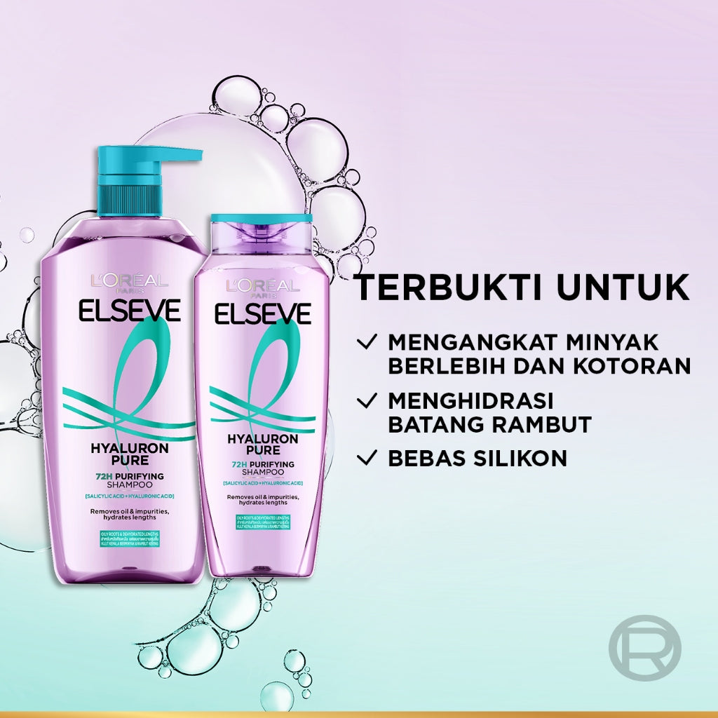 [BARU] L'Oreal Paris Hyaluron Pure 72H Purifying Shampoo - Perawatan Rambut Bebas Lepek dan Rambut Halus tahan hingga 72jam - Shampoo 280ml - Kulit Kepala Berminyak dan Rambut Kering