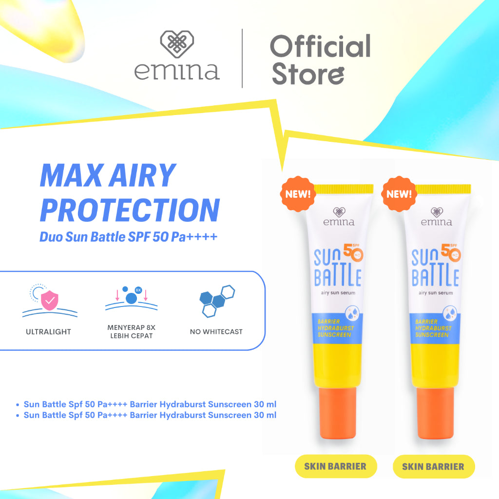 Emina Max Airy Protection - Duo Sun Battle Spf 50 Pa++++ (PAKET ISI 2 SUNSCREEN)