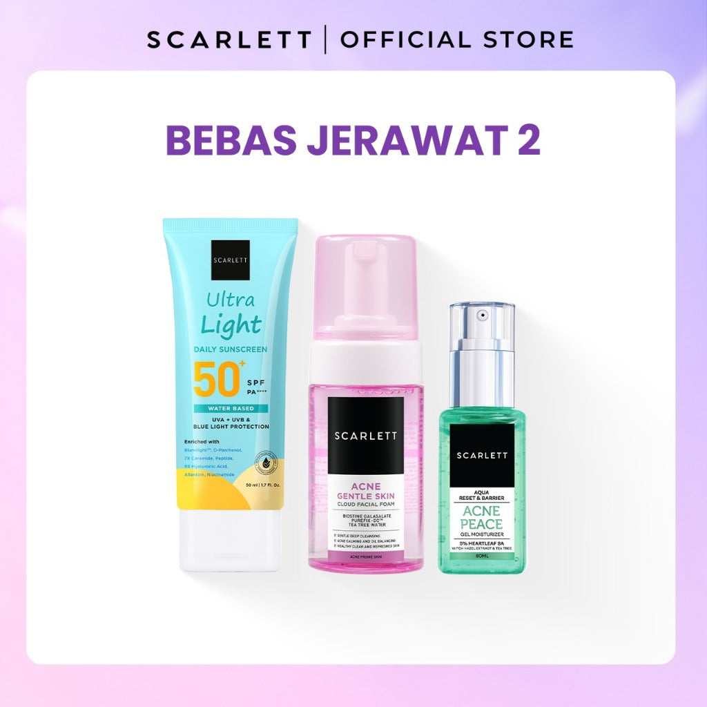 SCARLETT Paket Basic Skincare Cleanser + Moisturizer + Serum + Sunscreen Mencerahkan Wajah Menghilangkan Jerawat