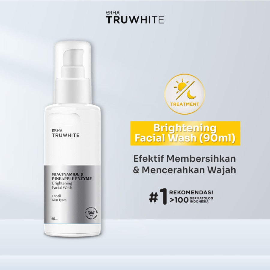ERHA Truwhite Brightening Facial Wash 90 ml with Niacinamide & Pineapple Enzyme - Face Wash / Sabun Cuci Muka Pencerah Wajah dengan Gentle Exfoliator Tanpa Rasa Ketarik Non SLS & PH Balance