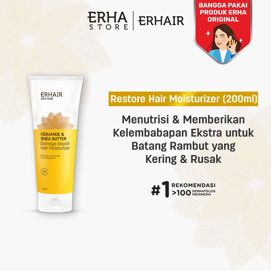 ERHAIR Restore Damage Repair Hair Moisturizer 200 ml - Conditioner Rambut Rusak & Kering | Ceramide & Keratin | Anti Kusut Anti Patah |Rambut berkilau Anti Frizzy