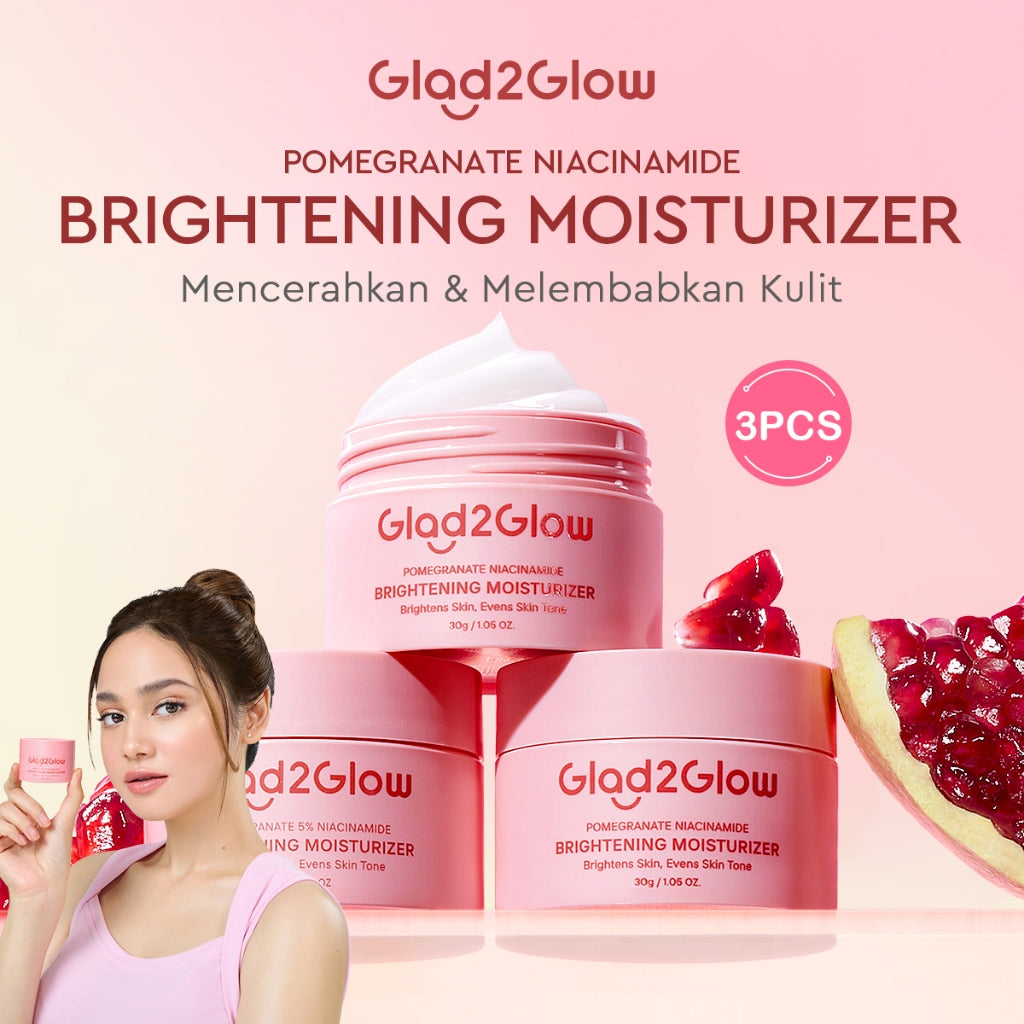 Glad2Glow Pomegranate Niacinamide Brightening Moisturizer Mencerahkan Pemutih Kulit Gel Pelembab Bercahaya Krim Siang dan Malam Perawatan Kulit Ekstrak Delima Asam Lemak Asam Delima Pelembab Esensi Wajah Perawatan Kulit  Pembersih  g2glow official store