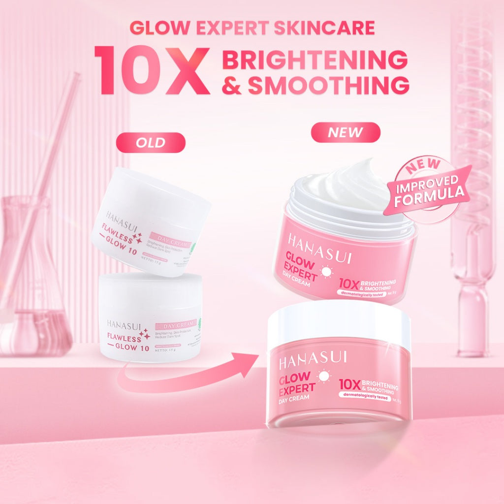 Hanasui Glow Expert Day Cream New Improved Formula - Gel Cream Ringan No Whitecast Mencerahkan & Kurangi Bintik Hitam - Niacinamide & Genowhite