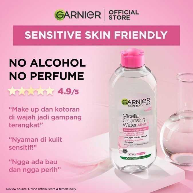 [PAKET HEMAT ISI 2] GARNIER Micellar Water Pink 400ml Skincare Cleansing - Pembersih Wajah & Make up untuk Kulit Sensitif Micellar Cleansing Water