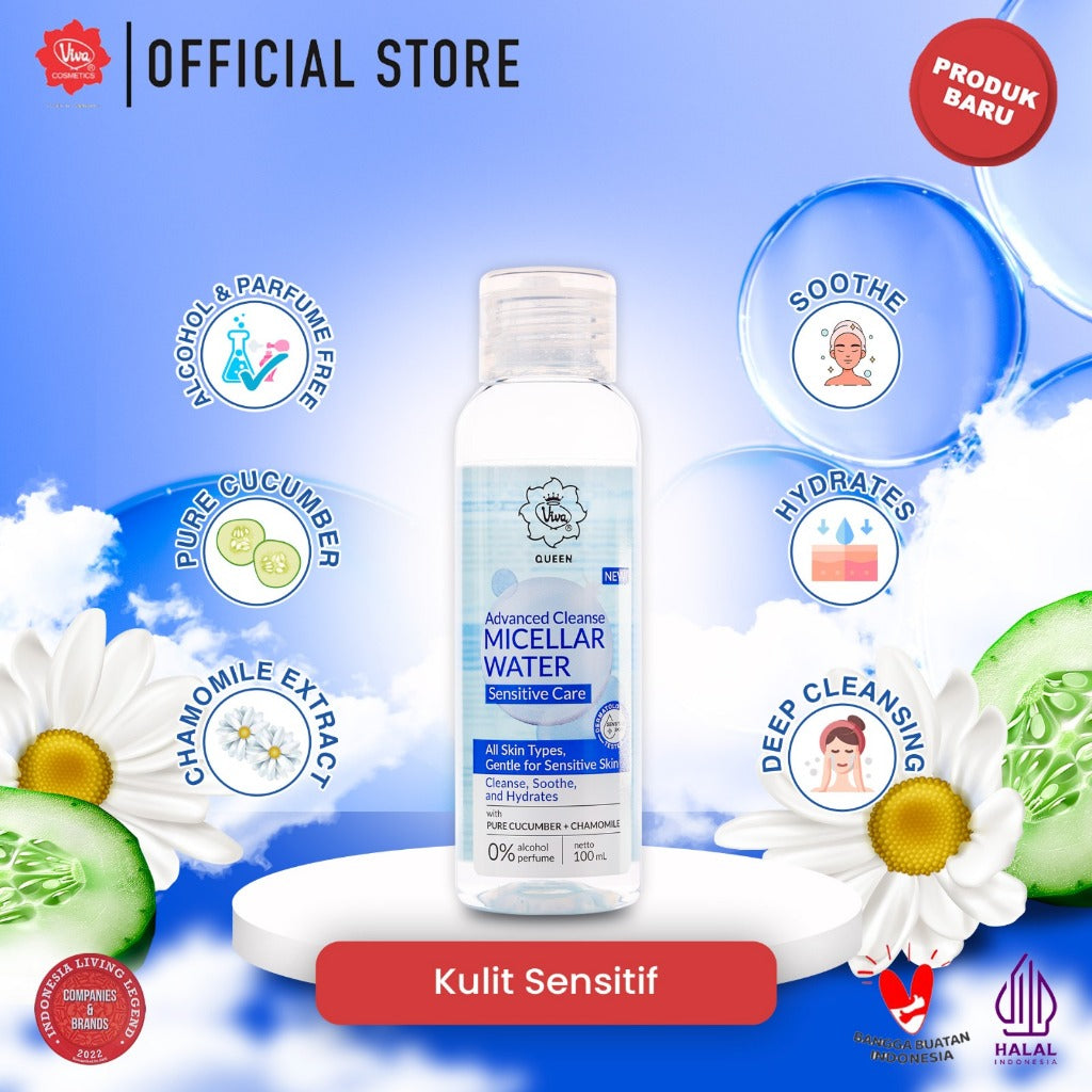 [Super Pack] Viva Queen Advanced Cleanse Micellar Water with Pure Cucumber & Chamomile (NO ALCOHOL & NO PARFUME) - Isi 2 Pcs