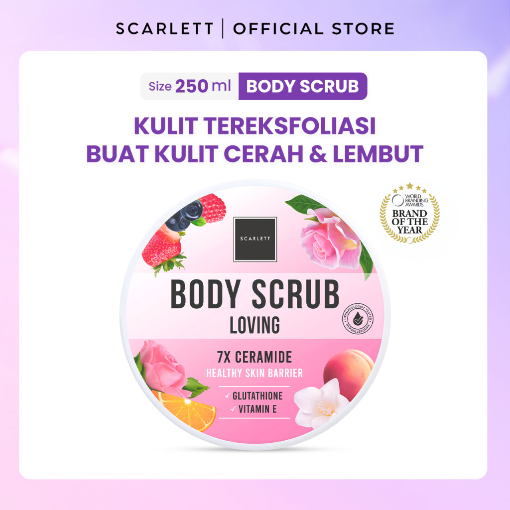 Scarlett Whitening Loving Body Scrub - Lulur Scrub for Lightening Body dengan 7X Ceramide untuk Mencerahkan Melembabkan Menutrisi Kulit sekaligus Merawat Skin Barrier dengan Aroma Wangi Mewah || Efektif Meratakan Kulit Belang & Pemutih Kulit