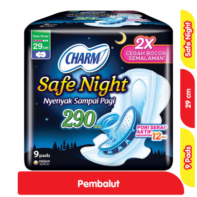 Charm Safe Night Pembalut Wanita Wing Malam 29 cm 9 pcs