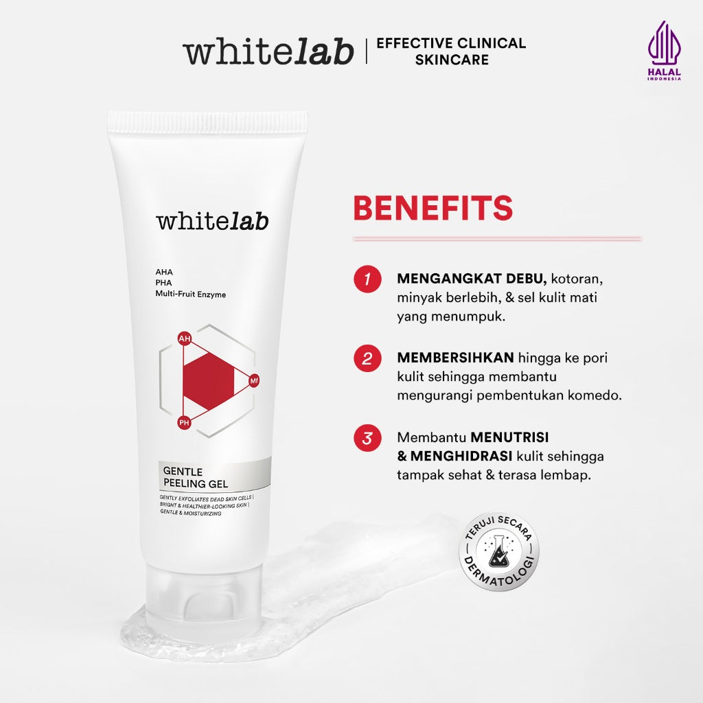 Whitelab Gentle Peeling Gel - Gel Pengangkat Sel Kulit Mati Kulit Normal, Kering, Sensitif untuk Kulit Halus, Lembap, dan Cerah dengan AHA PHA [BPOM]