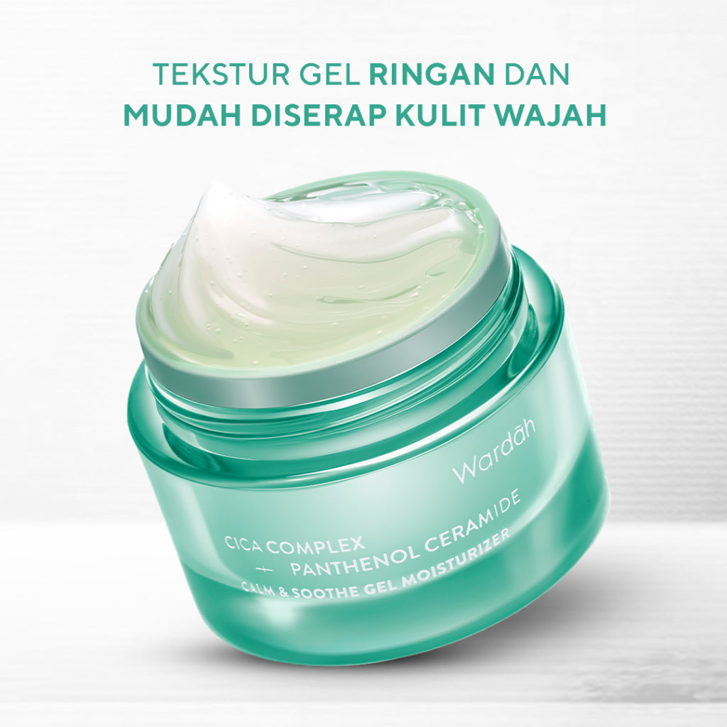 WARDAH Cica Complex + Panthenol Ceramide Calm & Soothe Gel Moisturizer 30 g - Pelembab Gel Ringan yang Meredakan Kemerahan & Kulit Reaktif, Memperbaiki Skin Barrier - Cocok untuk Kulit Berjerawat & Breakout (Calm Acne & Redness) - Skincare