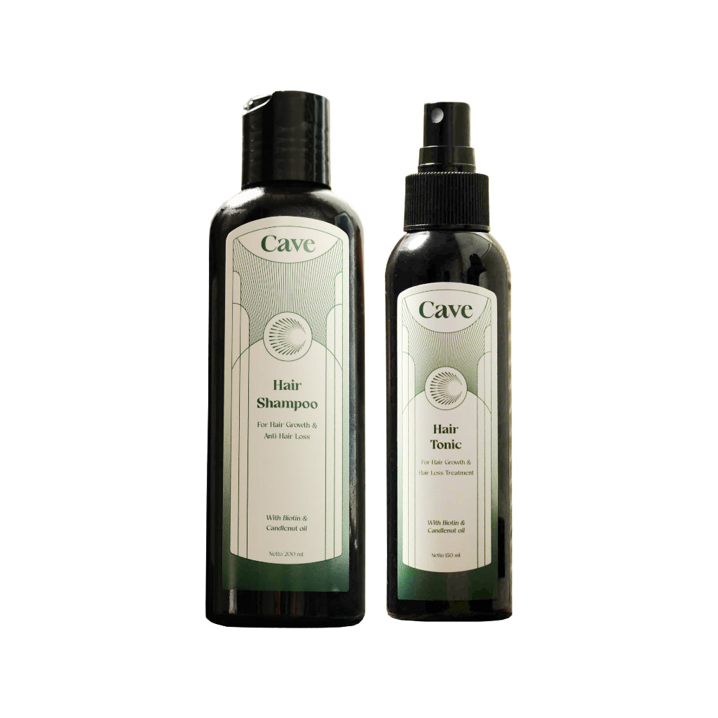 Cave Hair Shampoo & Hair Tonic - Penumbuh Pemanjang Pelebat Rambut Pria Mengurangi Rontok & Kebotakan