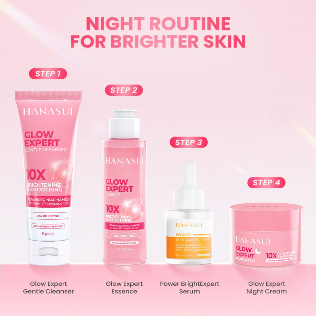 [Special Package] Hanasui Double Expert, Glow Better Set 4 pcs + Power Bright Expert Serum - Real 10% Advance Nianicinamide Menyamarkan Bintik Hitam Bekas Jerawat New Improved Formula
