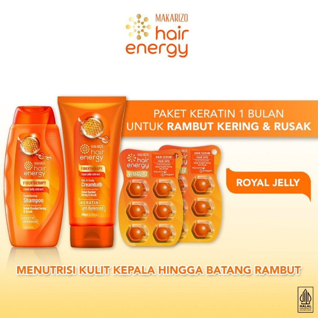 Paket KERATIN Makarizo Hair Energy Rawat Rambut Kering & Rusak - Varian ROYAL JELLY