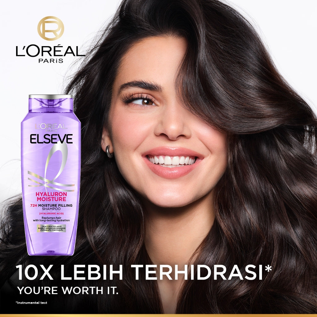 L’Oréal Paris Elseve Hyaluron Moisture Shampoo - 280 ml (Hyaluronic Acid 72 Jam Mengunci Hidrasi Rambut) - Shampo Rambut Terurai Indah dan Tidak Lepek